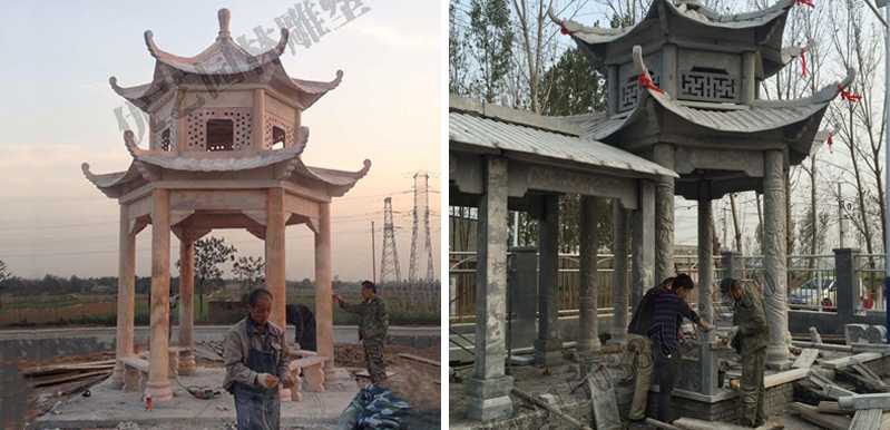 中式大理石涼亭安裝，石雕景觀亭子工廠，中式涼亭廠家