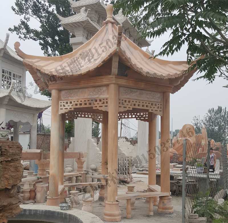 中式大理石涼亭，石雕景觀亭子，石雕六角亭子廠家