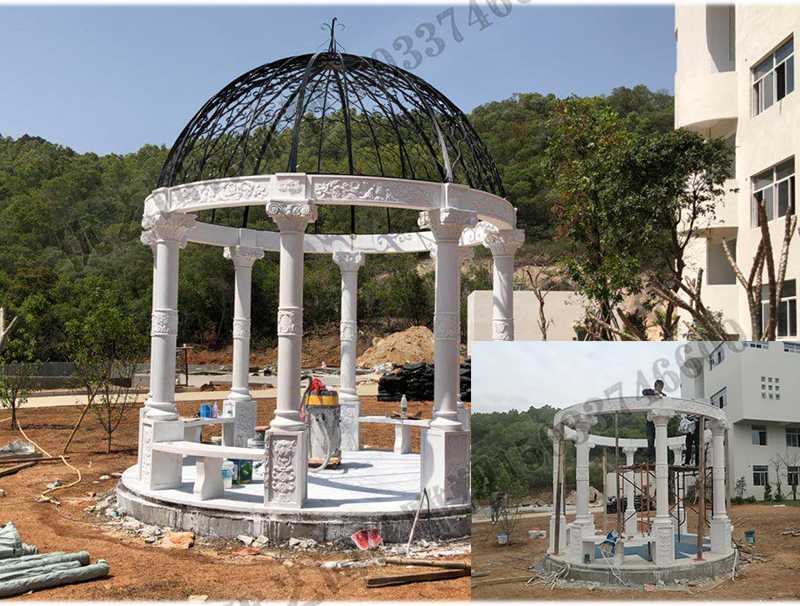 石雕涼亭案例，景觀涼亭怎樣安裝，石雕涼亭定制工廠
