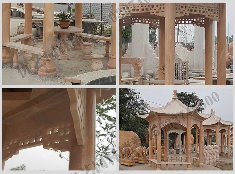 中式大理石涼亭，石雕六角亭子細節(jié)圖，定制中式景觀涼亭